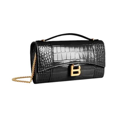 BALENCIAGA Hourglass Pochette With Chain "Black"