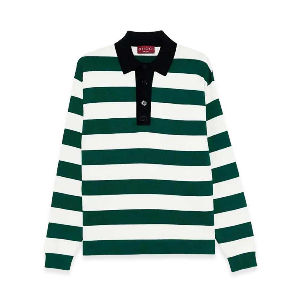 GUCCI Embroidered Silk Blend Polo Shirt "Stripped"
