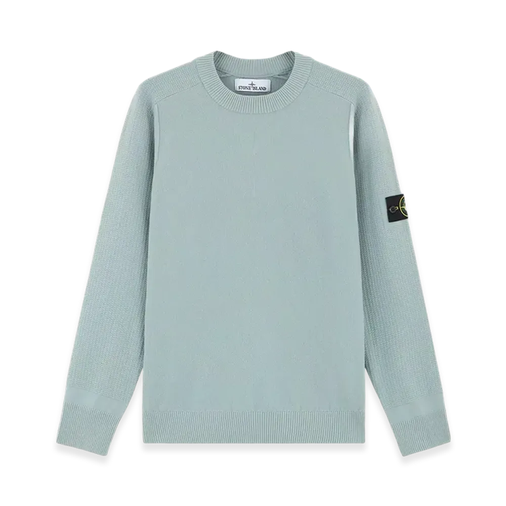 Stone Island 534A4 Stretch RWS Wool Crewneck Sweater with Ribbed Details - 24FW "Green Grey"