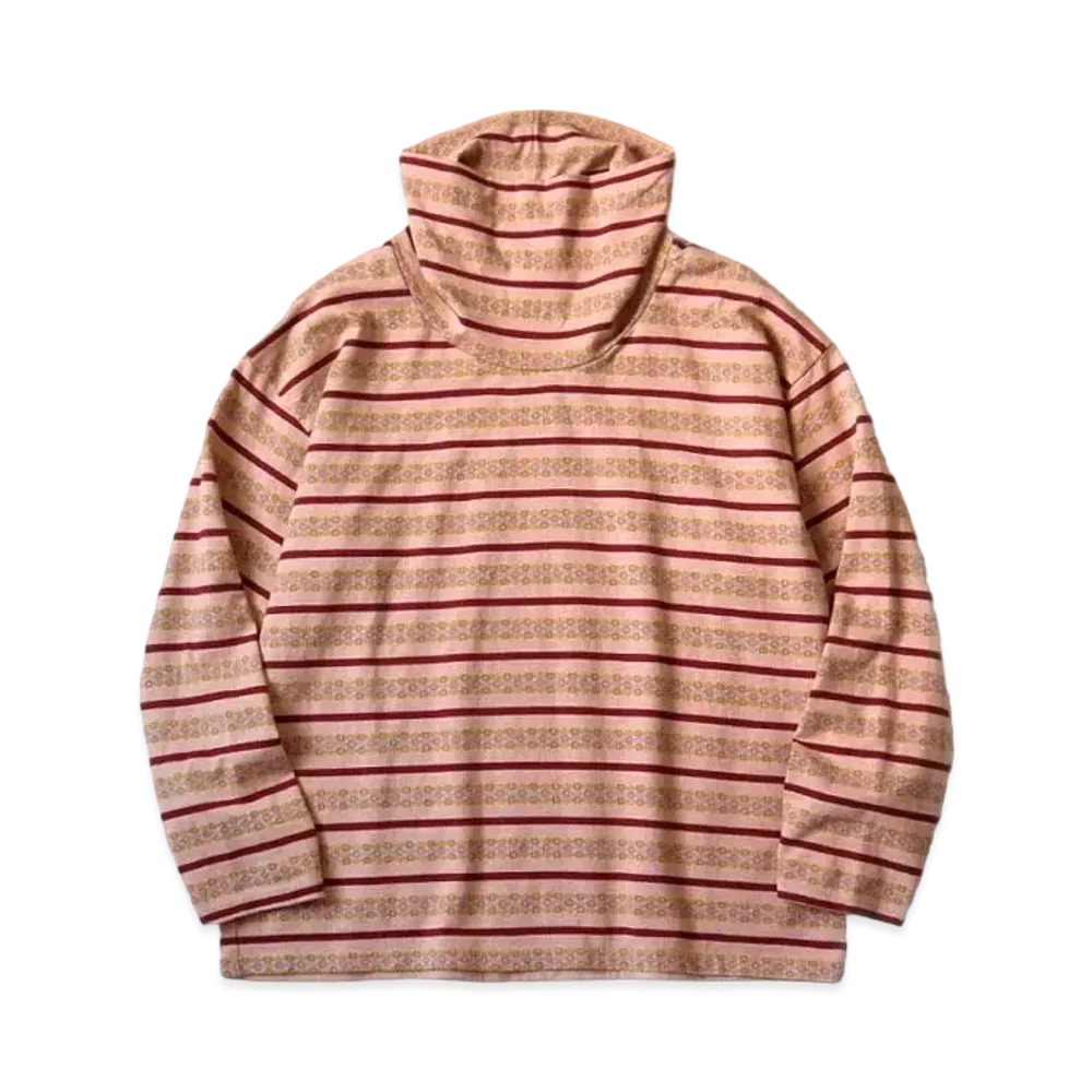 KAPITAL Sunrise Jacquard Border India Baggy High Neck Long Tee "Pink Enji"