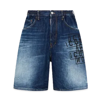 Dsquared2 Icon Dark Wash Stamps Surfer Denim Shorts "Navy"