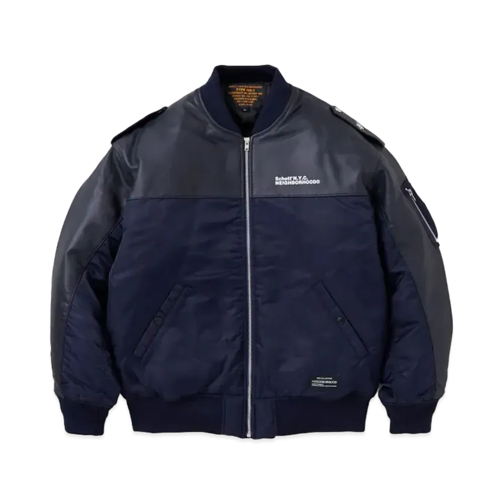 NEIGHBORHOOD x Schott Leather Combi MA-1 Jacket "Navy"
