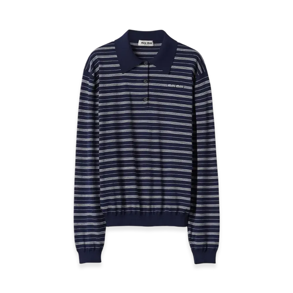 MIU MIU Women's Cotton Jersey Polo Shirt "Navy"