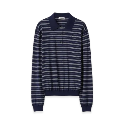 MIU MIU Women's Cotton Jersey Polo Shirt "Navy"