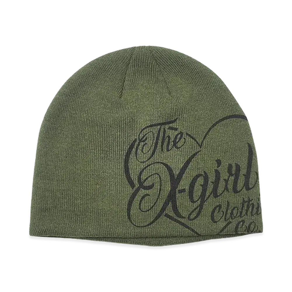 X-Girl Women's Heart Script Logo Beanie "Olive"