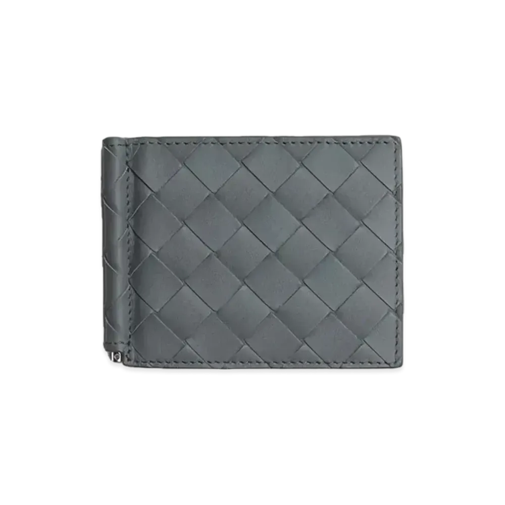 Bottega Veneta Intrecciato Calfskin Bi-fold Wallet With Money Clip "Slate"