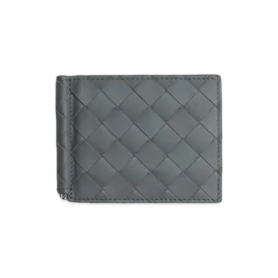 Bottega Veneta Intrecciato Calfskin Bi-fold Wallet With Money Clip "Slate"
