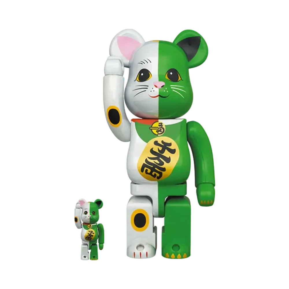 Bearbrick Maneki Neko White x Green 100% & 400%