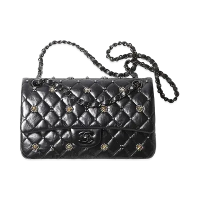 CHANEL Classic Hand Bag Shiny Clampul Calfskin & Crystal "Black"
