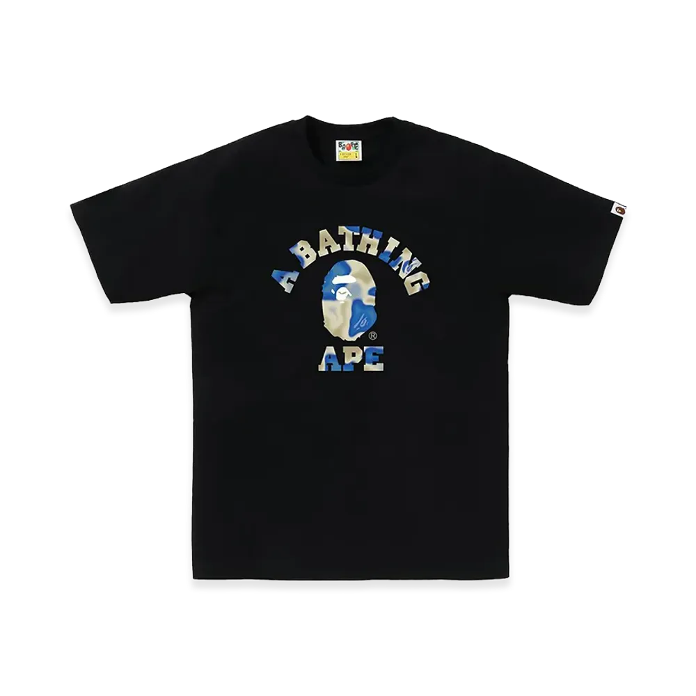 A BATHING APE Liquid Camo College Tee "Black/Blue"