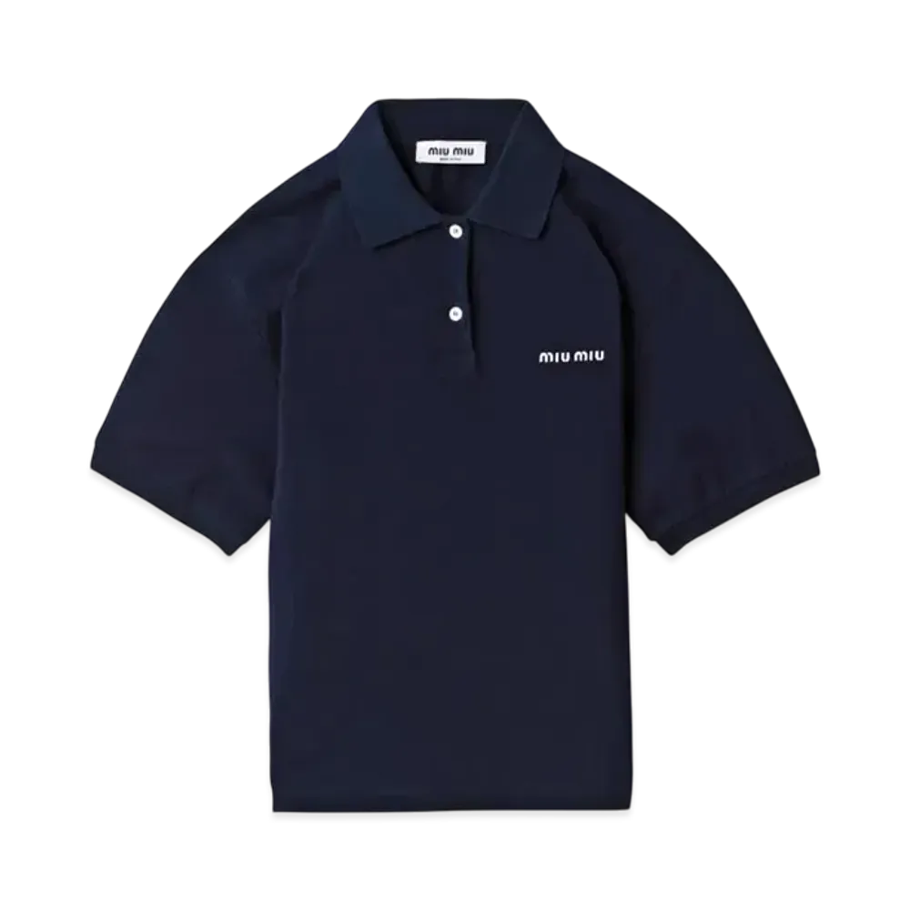 ミュウミュウ コットンピケ ポロシャツ "ネイビー" MJN535_14RW_F0008_S_OOO