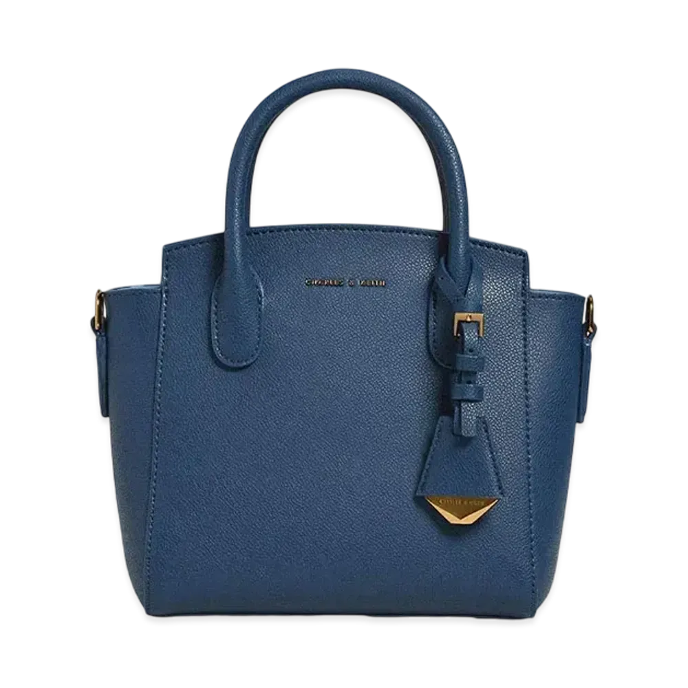 CHARLES & KEITH Double Handle Trapeze Tote Bag "Dark Blue"