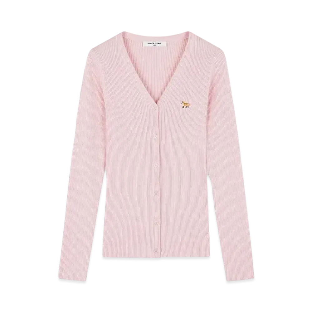 Maison Kitsune Baby Fox Patch Fine Rib Cardigan "Pale Pink"