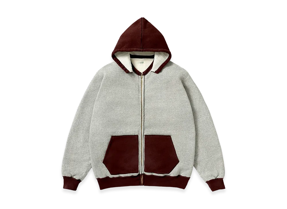 A.PRESSE Vintage Attached Hood Zip Parka "Gray/Burgundy"