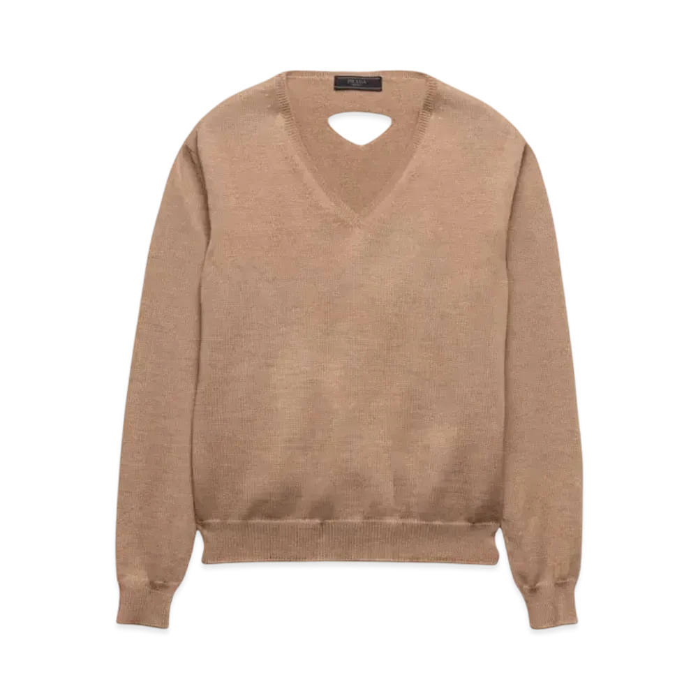 PRADA Men's V-Neck Wool Sweater "Beige"