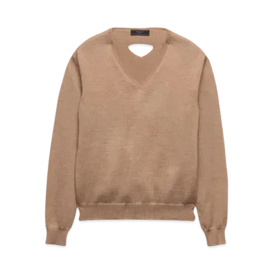 PRADA Men's V-Neck Wool Sweater "Beige"