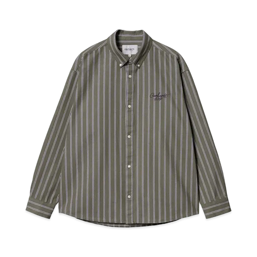 Carhartt WIP L/S Signature Shirt "Betz Stripe Office Green/Aura(Stone Washed)"