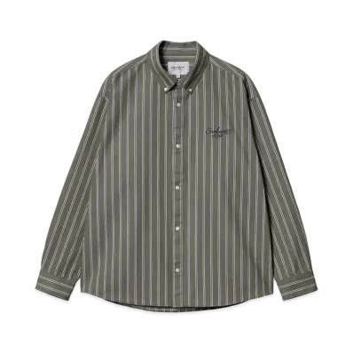 Carhartt WIP L/S Signature Shirt "Betz Stripe Office Green/Aura(Stone Washed)"