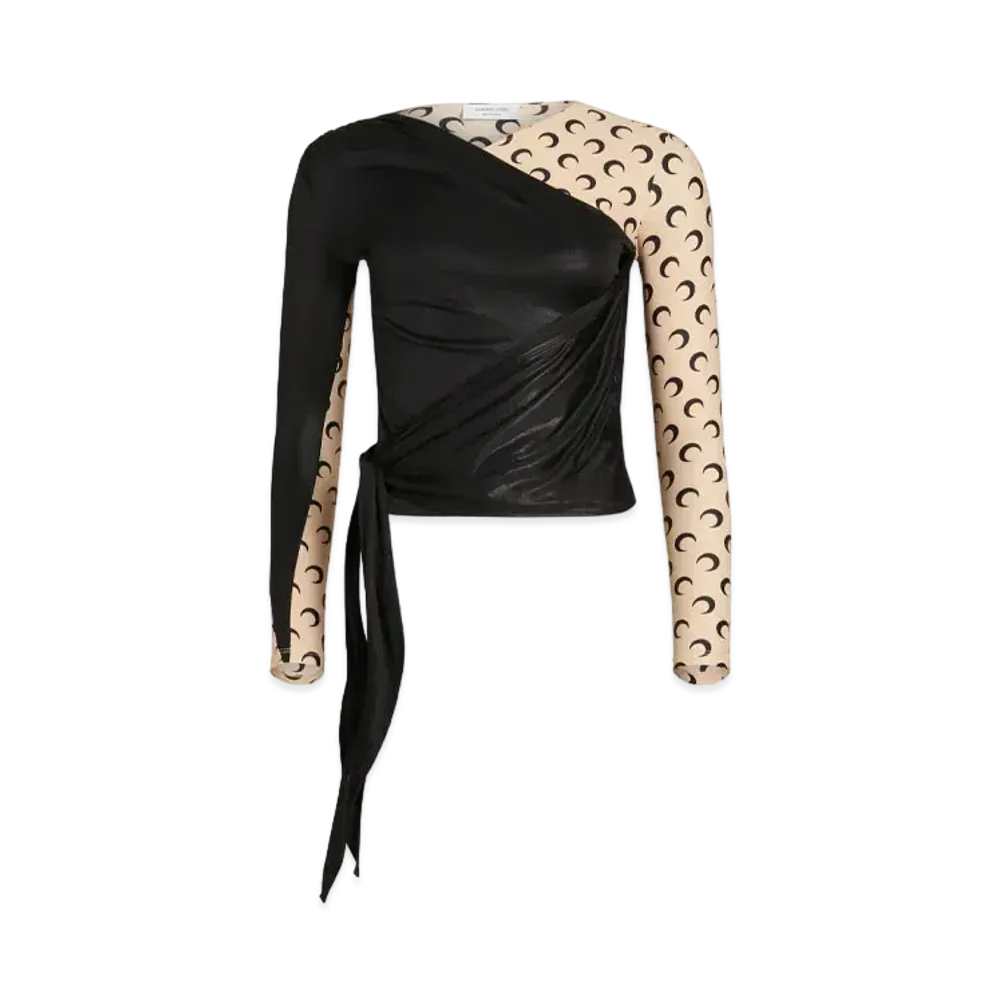 Marine Serre Regenerated Jersey Draped Top "Tan Moon"