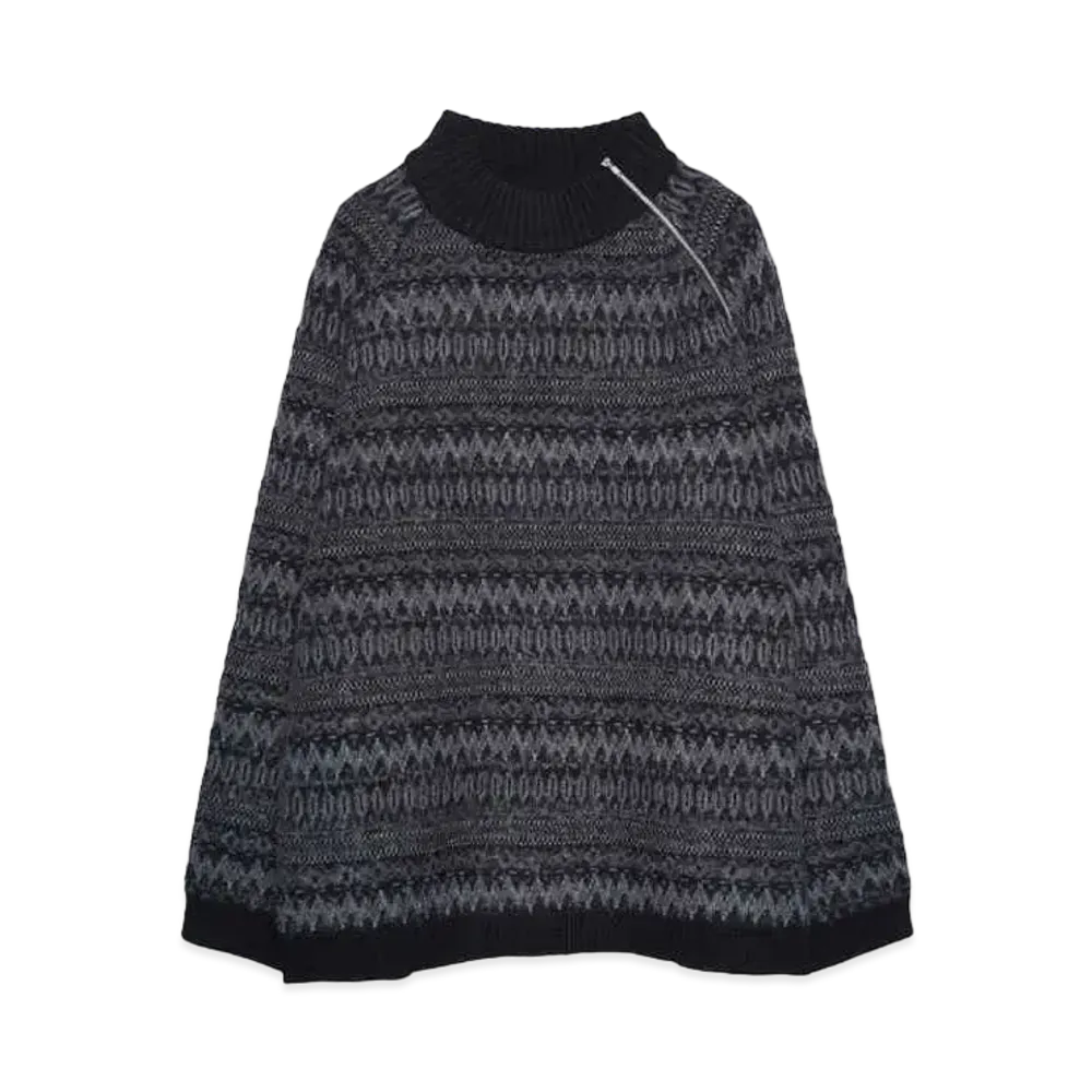 White Mountaineering NORDIC PATTERN ZIP PULLOVER "BLACK"