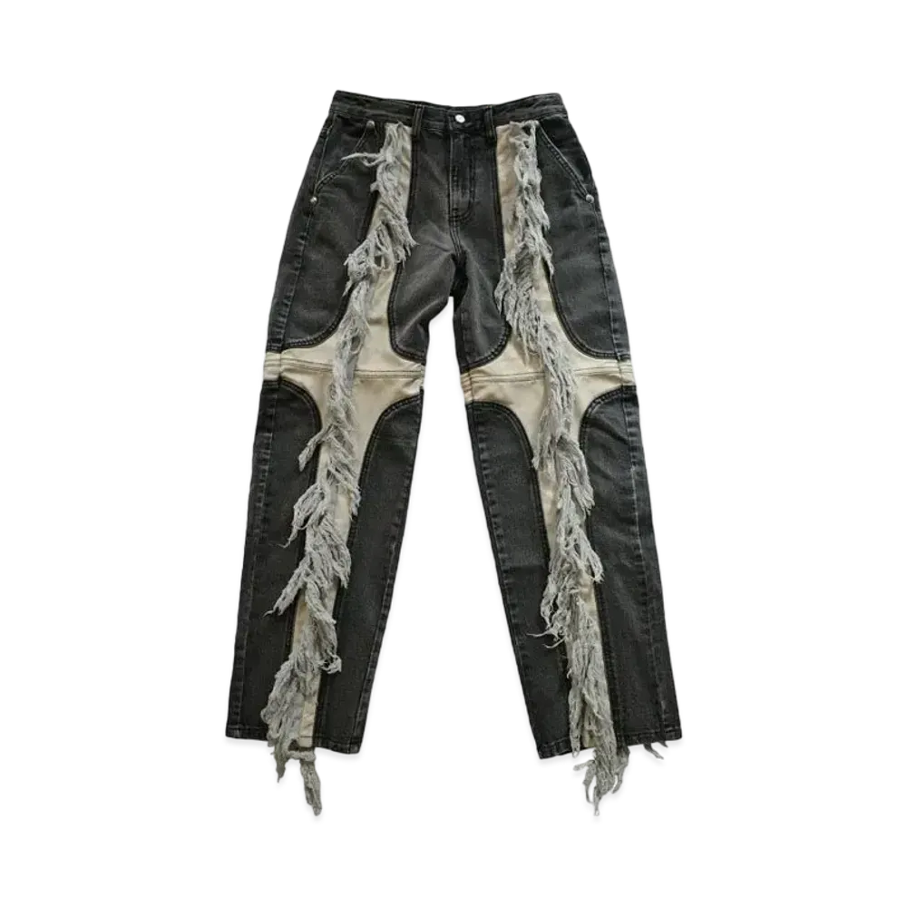 THUG CLUB Mohican Leather Denim Pants "Black"