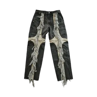THUG CLUB Mohican Leather Denim Pants "Black"