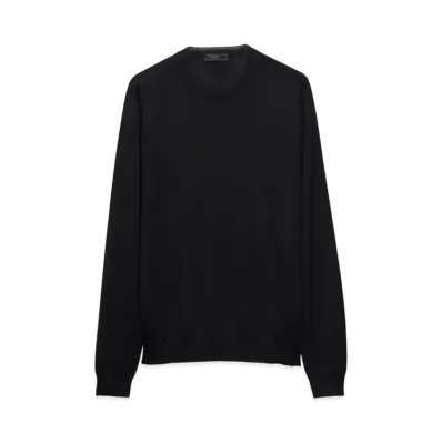 PRADA Men's Cashmere and Silk Crew-Neck Sweater "Black"