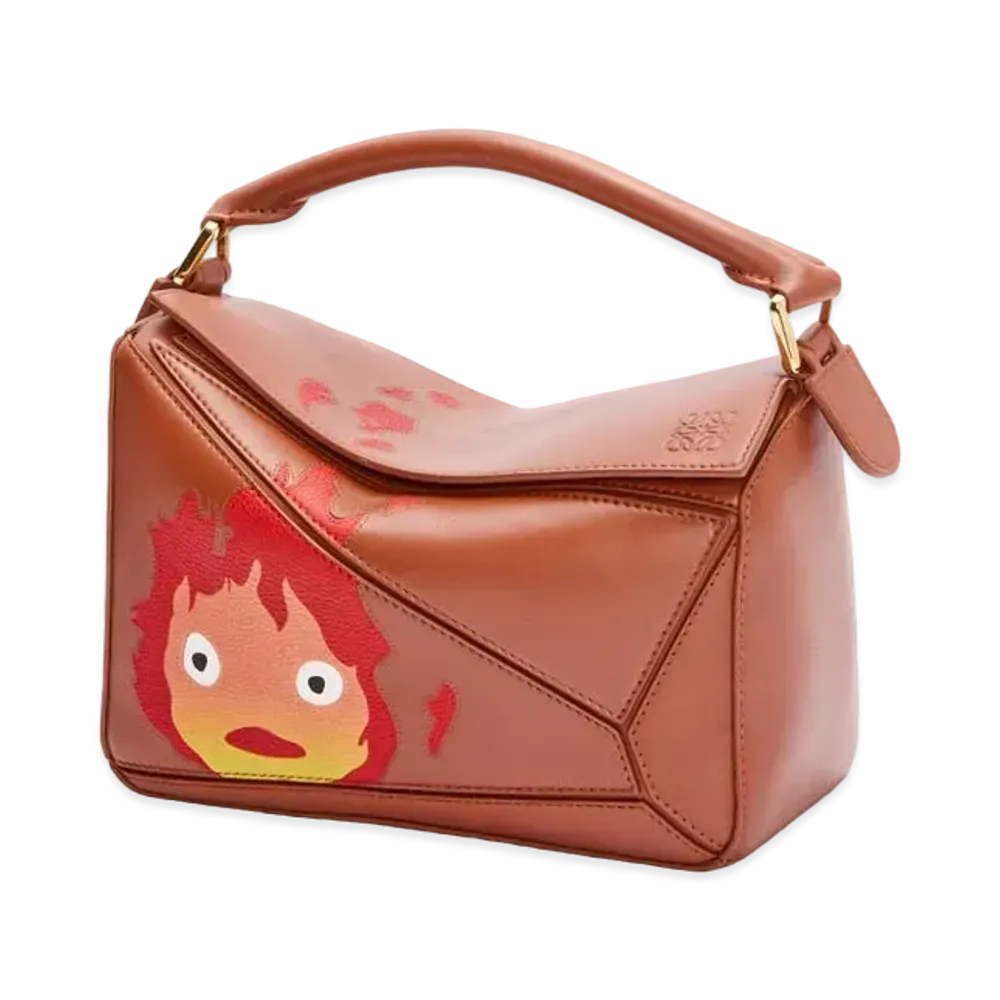 LOEWE x Howl's Moving Castle Calcifer Small Puzzle Bag In Satin Calfskin "Rust"
