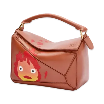 LOEWE x Howl's Moving Castle Calcifer Small Puzzle Bag In Satin Calfskin "Rust"