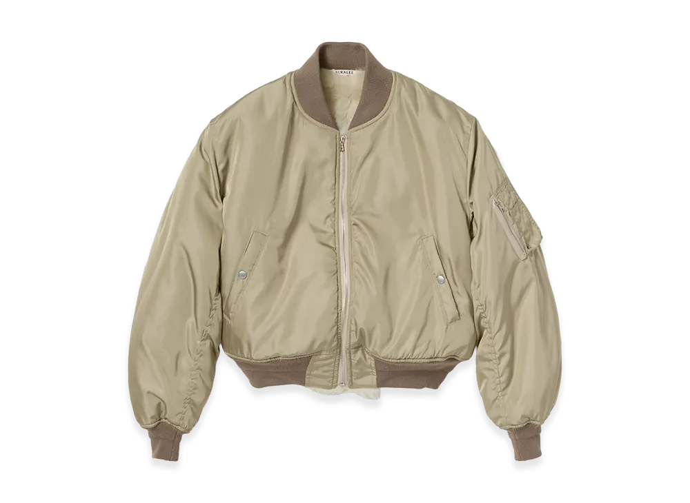AURALEE Silk Twill Flight Blouson / Merino Mouton Lining "Light Khaki/Ivory Beige"