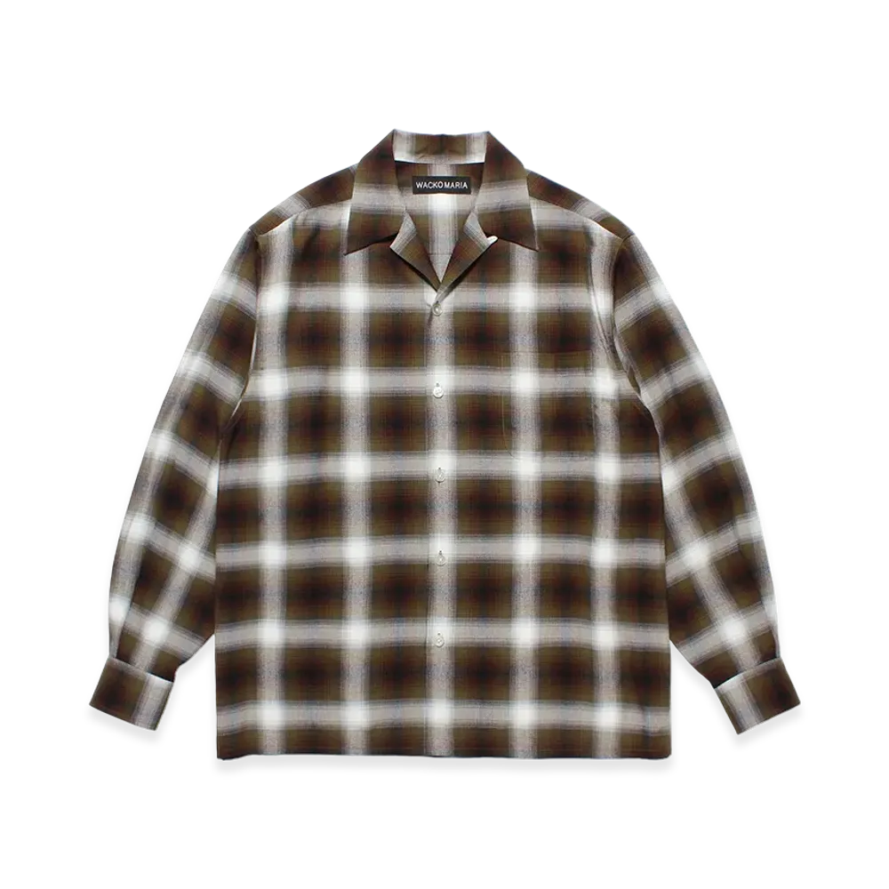 WACKO MARIA Ombre Check Open Collar Shirt "Khaki"