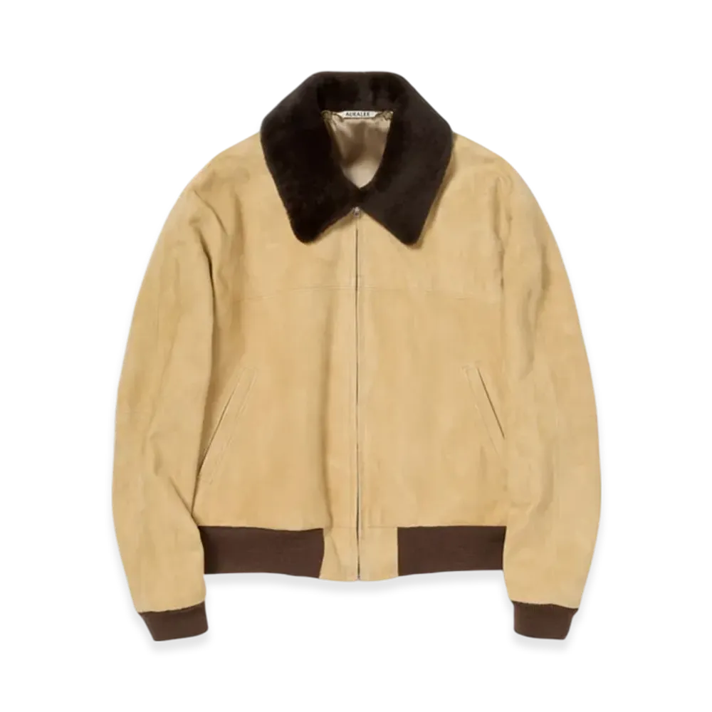 AURALEE Goat Suede Zip Blouson "Dusty Yellow"