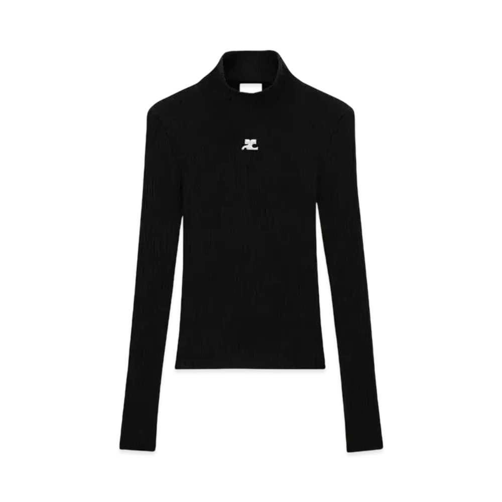 Courreges Reedition Rib Knit Mockneck Sweater "Black"