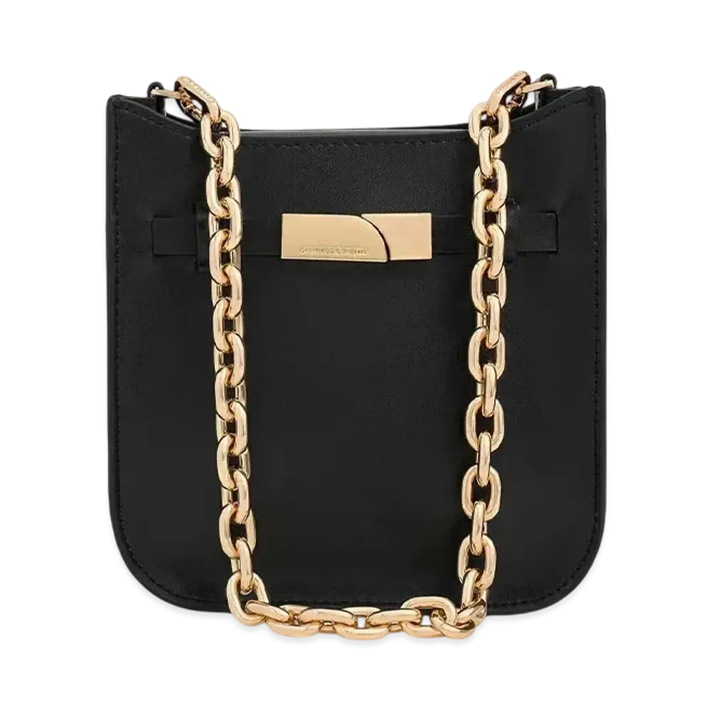 CHARLES & KEITH Aurelia Metallic Accent Chain-Handle Crossbody Bag "Black"