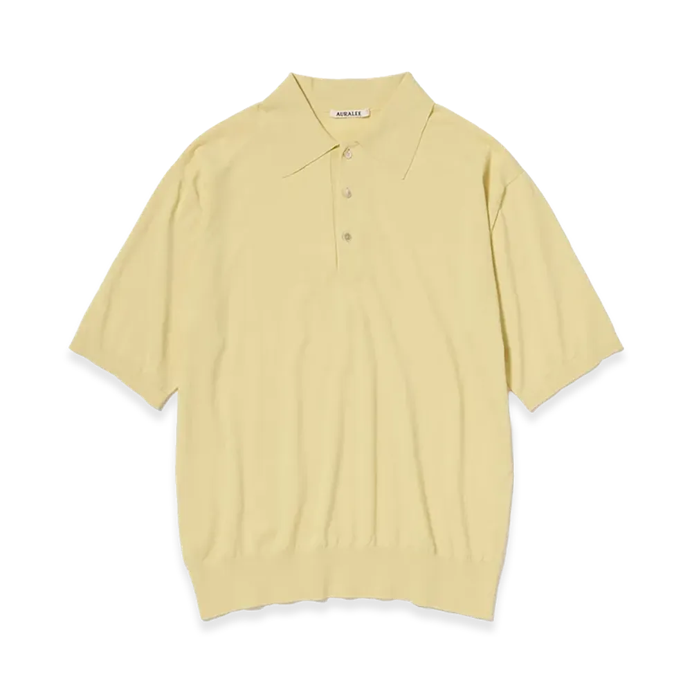 AURALEE Giza High Gauge Knit Polo "Yellow Beige"