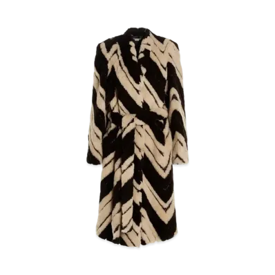 Stella McCartney Stella by Stella V Series Striped Fur Free Fur Belted Coat "Multicolour Brown"