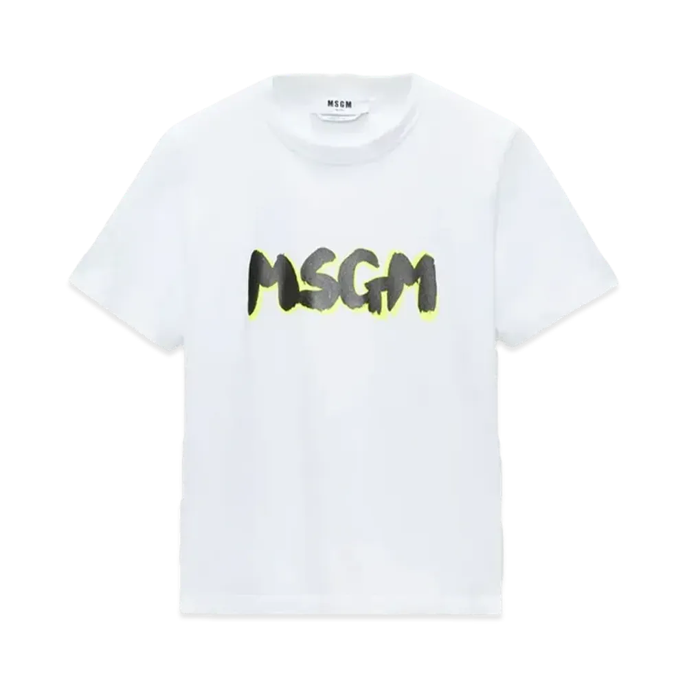 MSGM White Jersey T-Shirt With Brushstroke Logo "White"