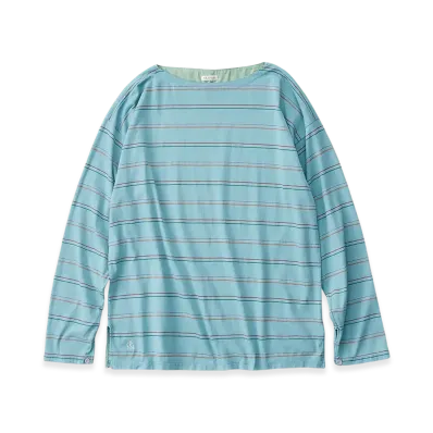 NICENESS M.Melvin Boat Neckline T Shirt Long Sleeve - Multi Stripe "Turquoise"