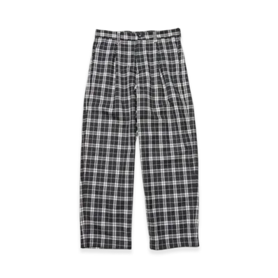 SOPHNET. Saxony Wool Check Relax-Fit Tuck Slacks "Black Check"