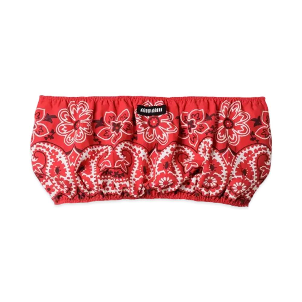 MIUMIU Women's Printed Poplin Bra Top "Red/White"