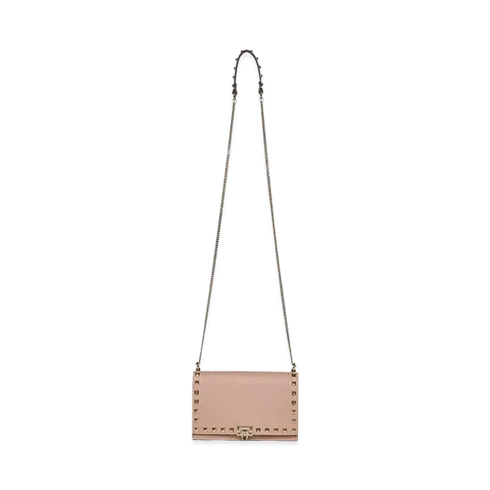Valentino Women's Mini Rockstud Leather Bag With Chain "Nude/Neutrals"