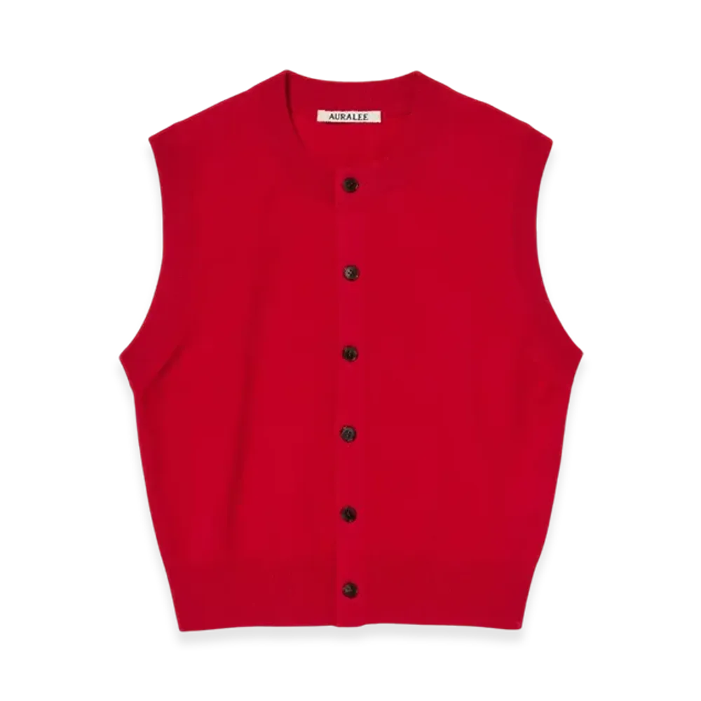 AURALEE High Twist Wool Knit Vest "Red"