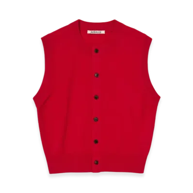 AURALEE High Twist Wool Knit Vest "Red"