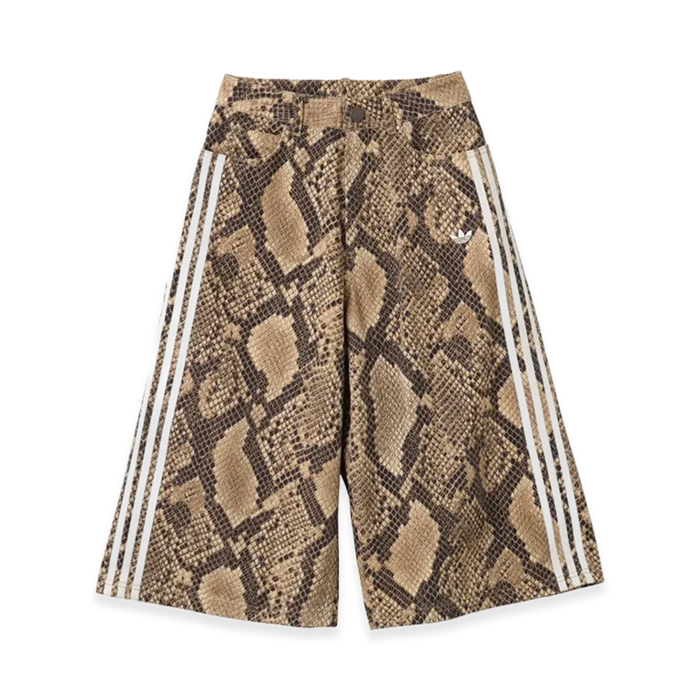 adidas Women's Snake Print Denim Bermuda Shorts "Linen/Magic Beige"