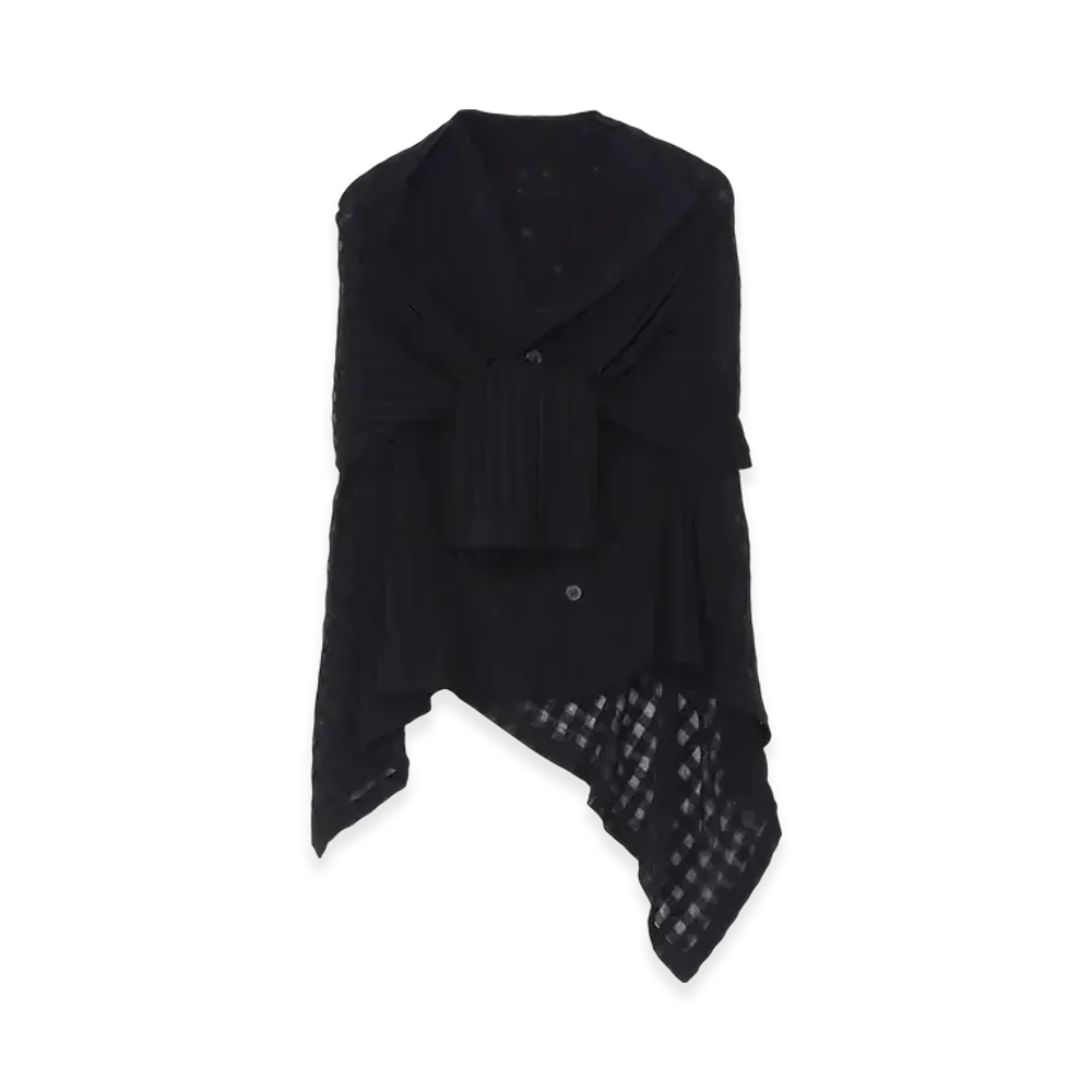 Yohji Yamamoto Sheer Plaid Jacquard Layered Flare Cardigan "Black"