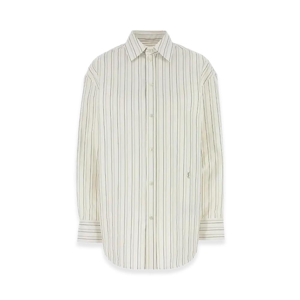 Saint Laurent Women's Embroidered Cotton Oversize Shirt "White"