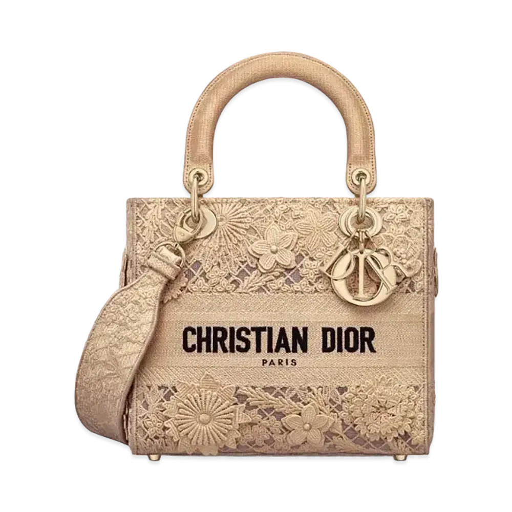 Dior Medium Lady D Lite Bag D-Lace Embroidery 3D Macrame Effect "Natural"