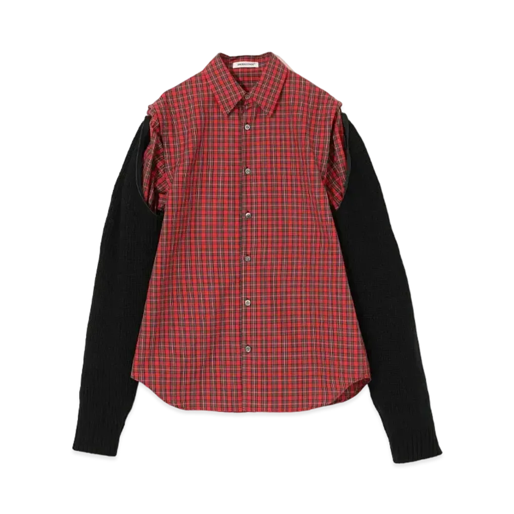UNDERCOVER Knit Switching Cotton Shirt "Red CK"