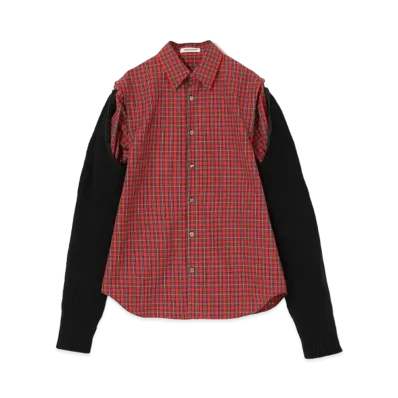 UNDERCOVER Knit Switching Cotton Shirt "Red CK"