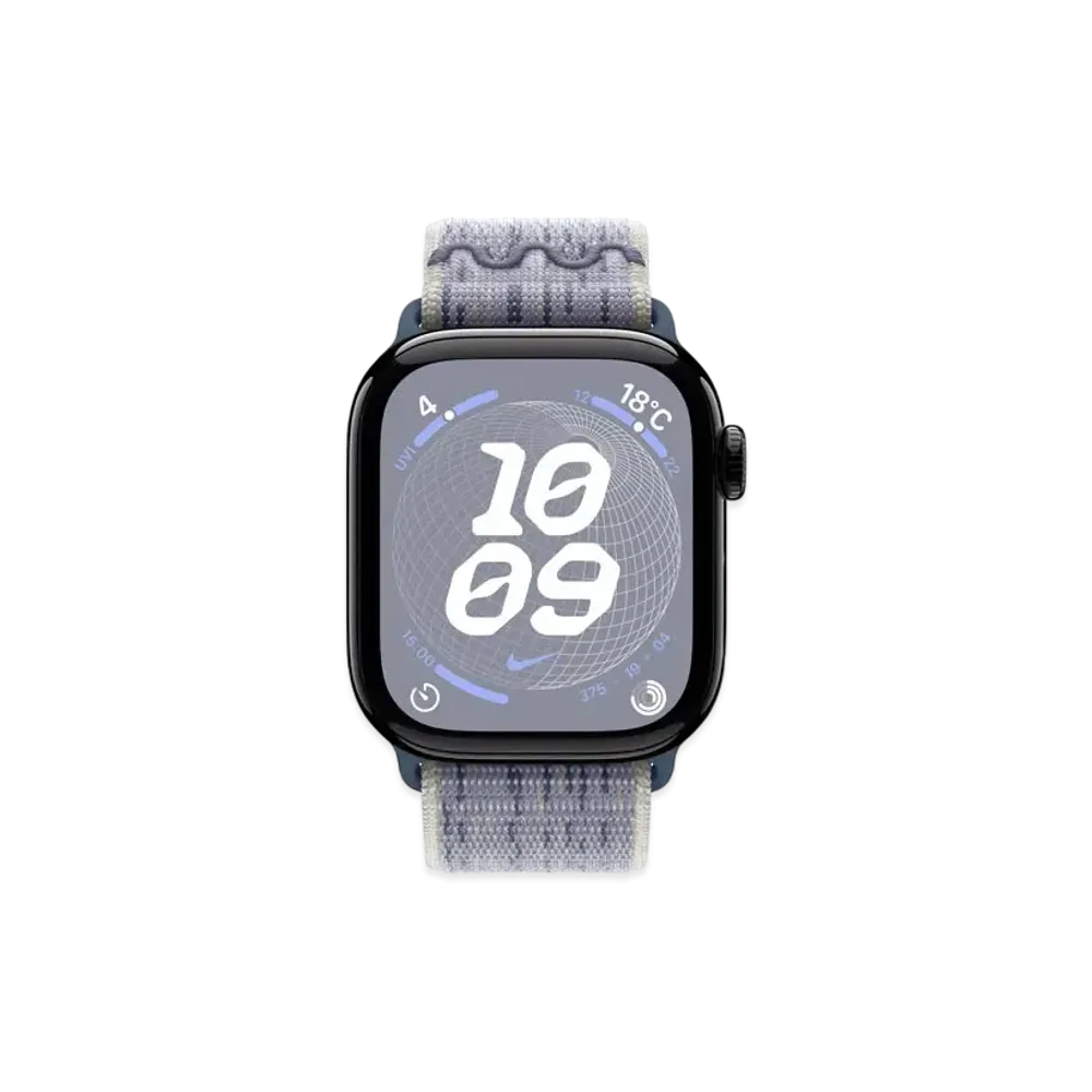 Apple Watch Series 10 GPS Model Jet Black Aluminiumcase Textile Nike Sports Loop "Gray/Blue"